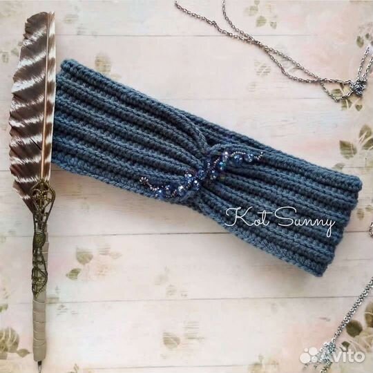 Повязка на голову вязанная, шапка, аксессуар