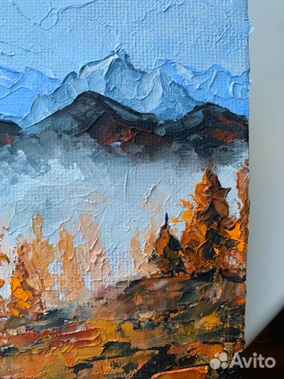 Картина маслом магнит осенний пейзаж горы