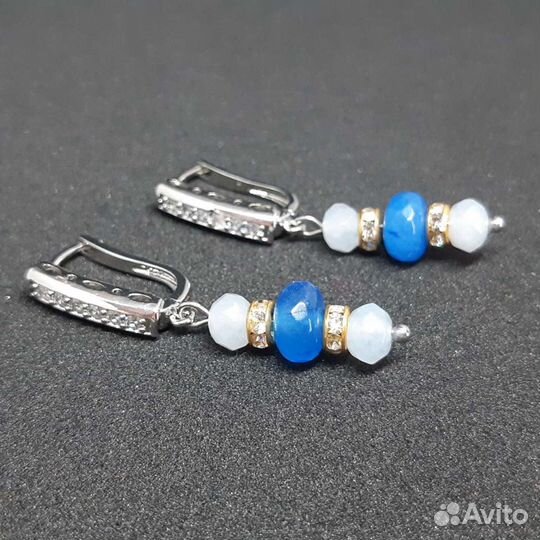 Серьги с природными камнями серебрение