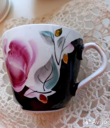 Чайная пара и десертная тарелка Хайта фарфор СССР