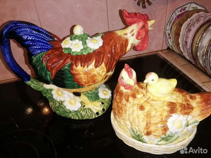 Петух, курица, подставка для яйца и емкость 4 шт
