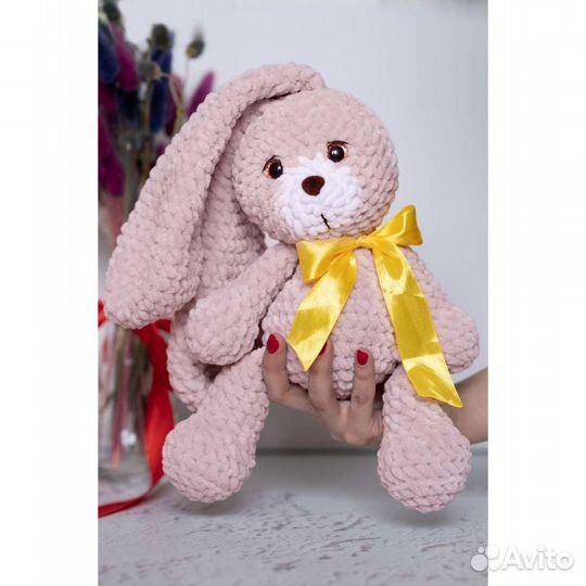 Плюшевый заяц, вязаный. Игрушка зайка, зайчонок