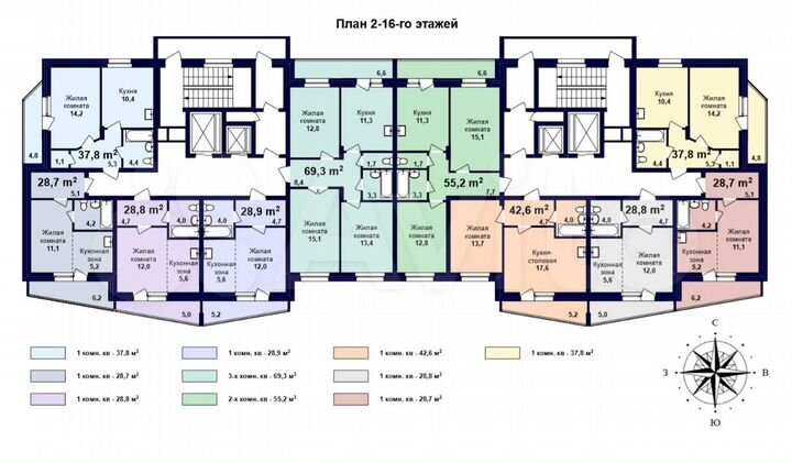1-к. квартира, 42,6 м², 6/16 эт.