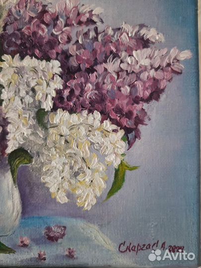 Картина масло холст натюрморт цветы сирень