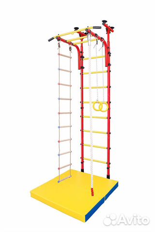 Шведская стенка с турником и матом (красная)