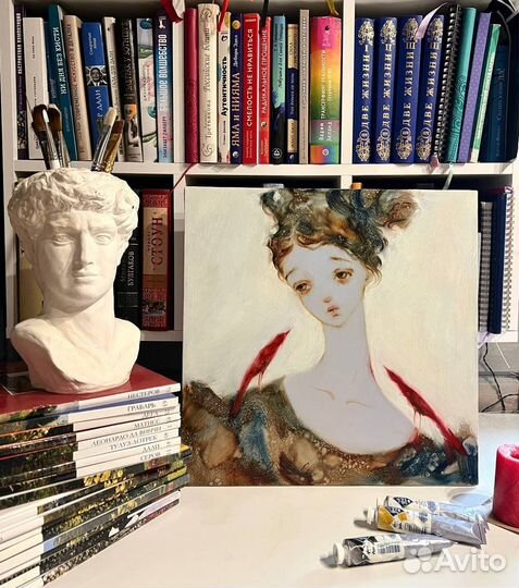 Картина маслом портрет ангел девушка птицы рококо