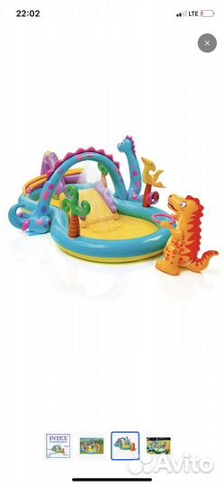 Бассейн надувной с горкой Динозавр intex