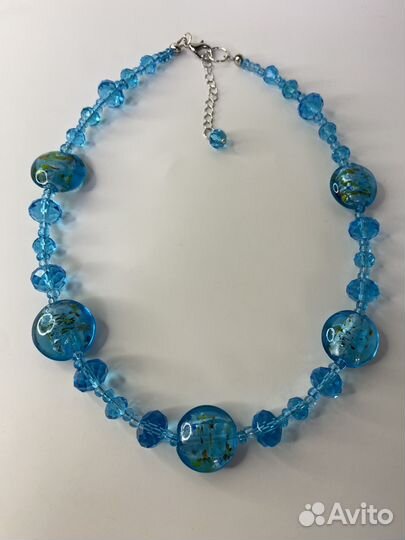 Голубые бусы муранское стекло 45 см