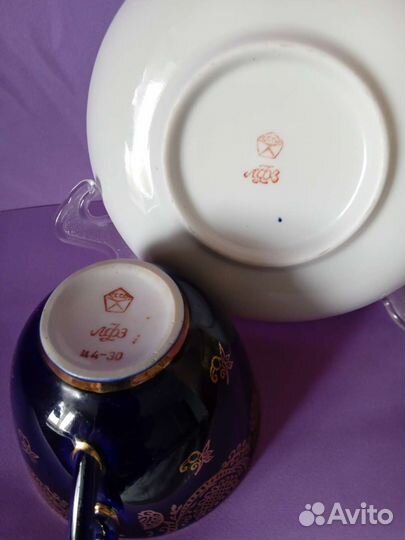 Чайная пара Золотой фриз, кобальт, лфз