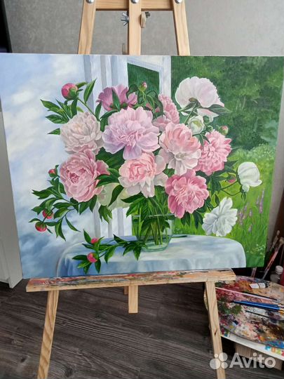 Букет пионов картина маслом