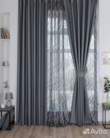Портьеры блэкаут Амадео графит шторы