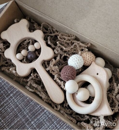 Деревянная погремушка + грызунок