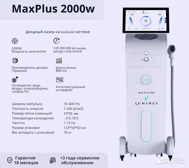 Диодный лазер для эпиляции люминес Max’Plus 2000