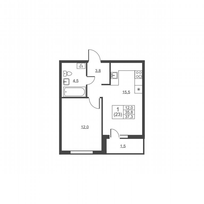 1-к. квартира, 37,3 м², 2/8 эт.