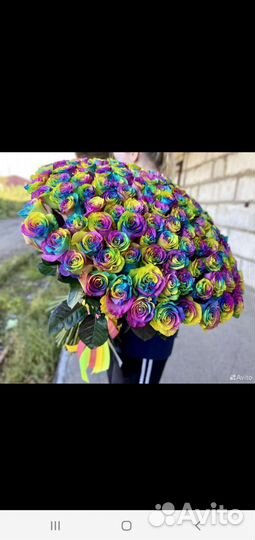 Радужные розы натуральные