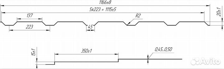 Металлочерепица Каскад 1185/0,5 мм, графит мат