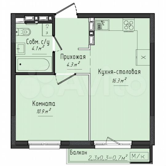 1-к. квартира, 35,6 м², 7/11 эт.