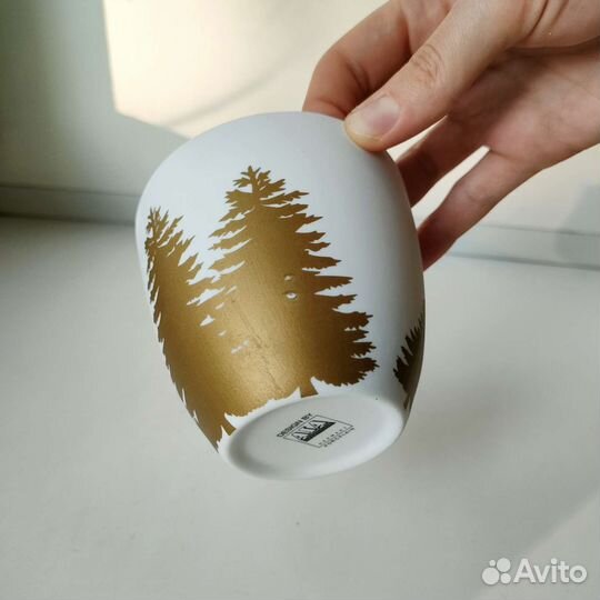 Фарфоровый подсвечник белый с золотом 7,2x6,4см