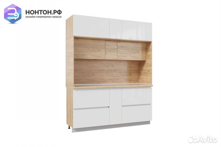 Кухня Лорен 1.9 м дуб крафт золотой / глянцевый бе