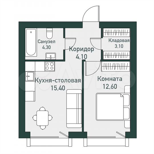 1-к. квартира, 39 м², 2/7 эт.