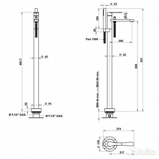 Внутр. часть для напольного смесителя Bongio