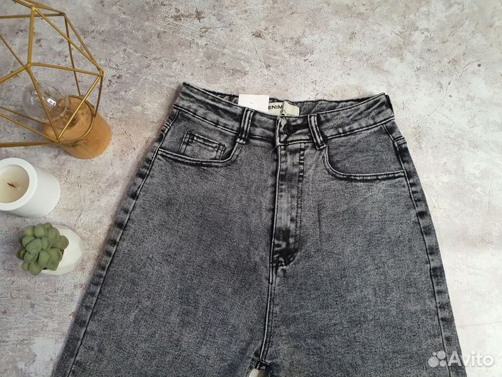 Джинсы серые палаццо с высокой посадкой