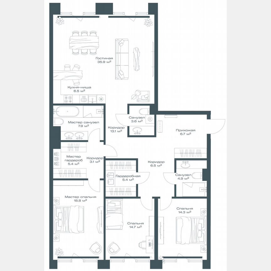 4-к. квартира, 146,8 м², 6/11 эт.