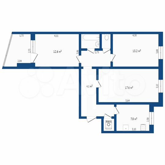 3-к. квартира, 66 м², 6/9 эт.