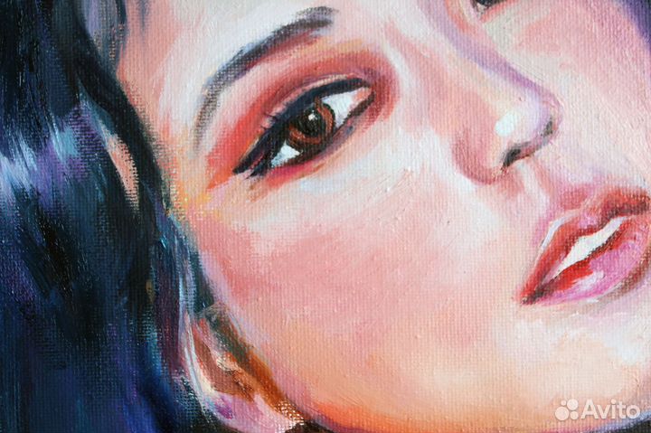 Картина маслом на холсте Девушка и пантера