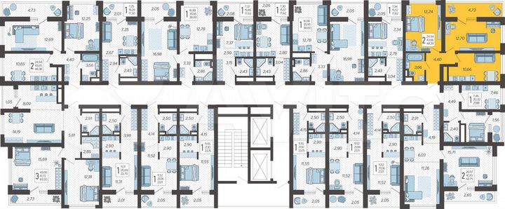 2-к. квартира, 48,4 м², 4/19 эт.