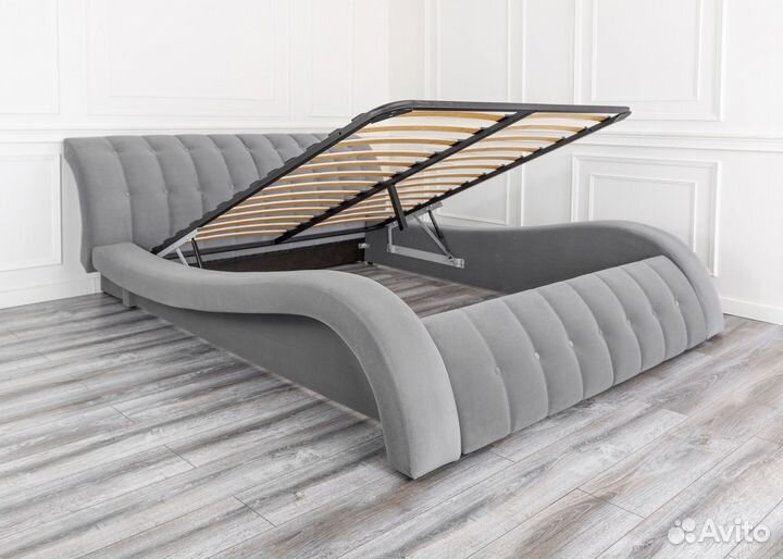 Кровать c подъемным механизмом 160х200 велюр серый