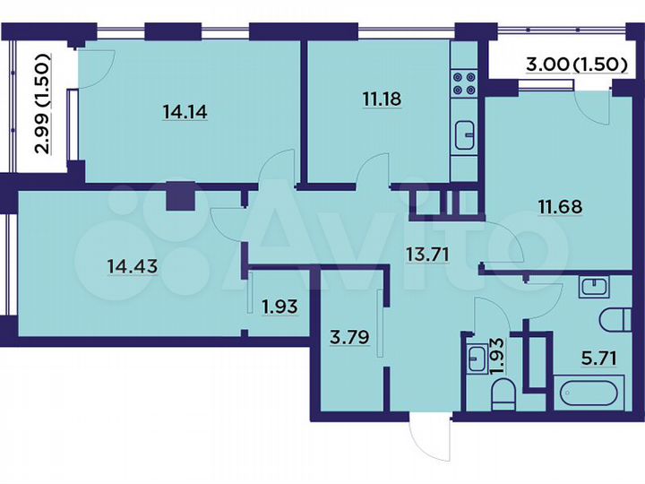 3-к. квартира, 84,4 м², 17/18 эт.