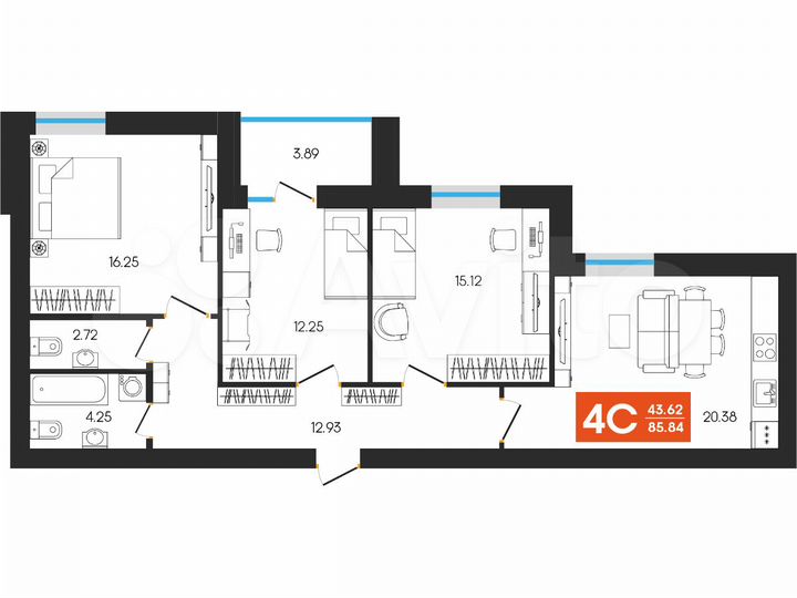 3-к. квартира, 85,8 м², 5/8 эт.