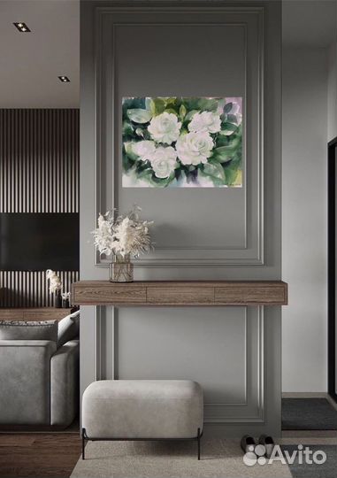 Картина белые розы акварель оригинал