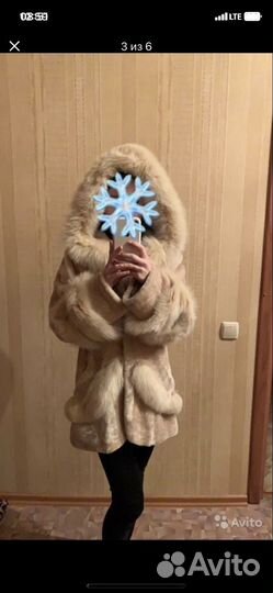 Шуба мутоновая с капюшоном,р42-44