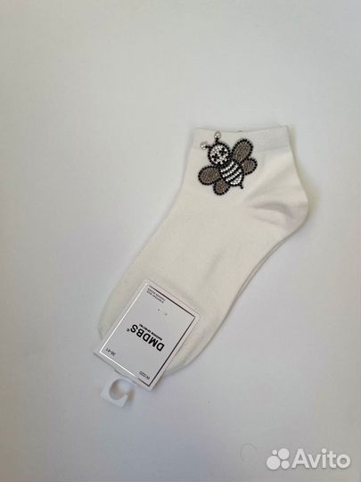 Носки женские короткие белые со стразами