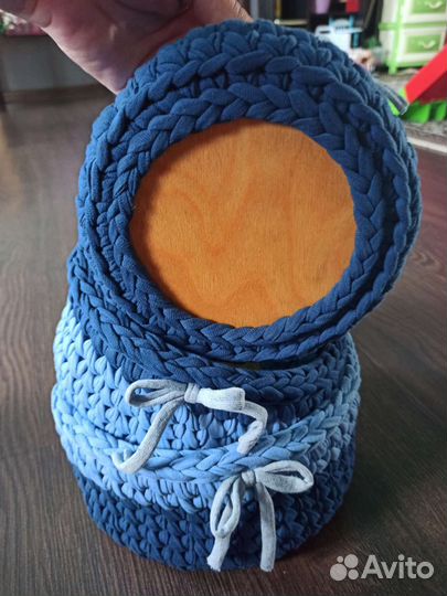 Набор корзинок вязаные из трикотажной пряжи