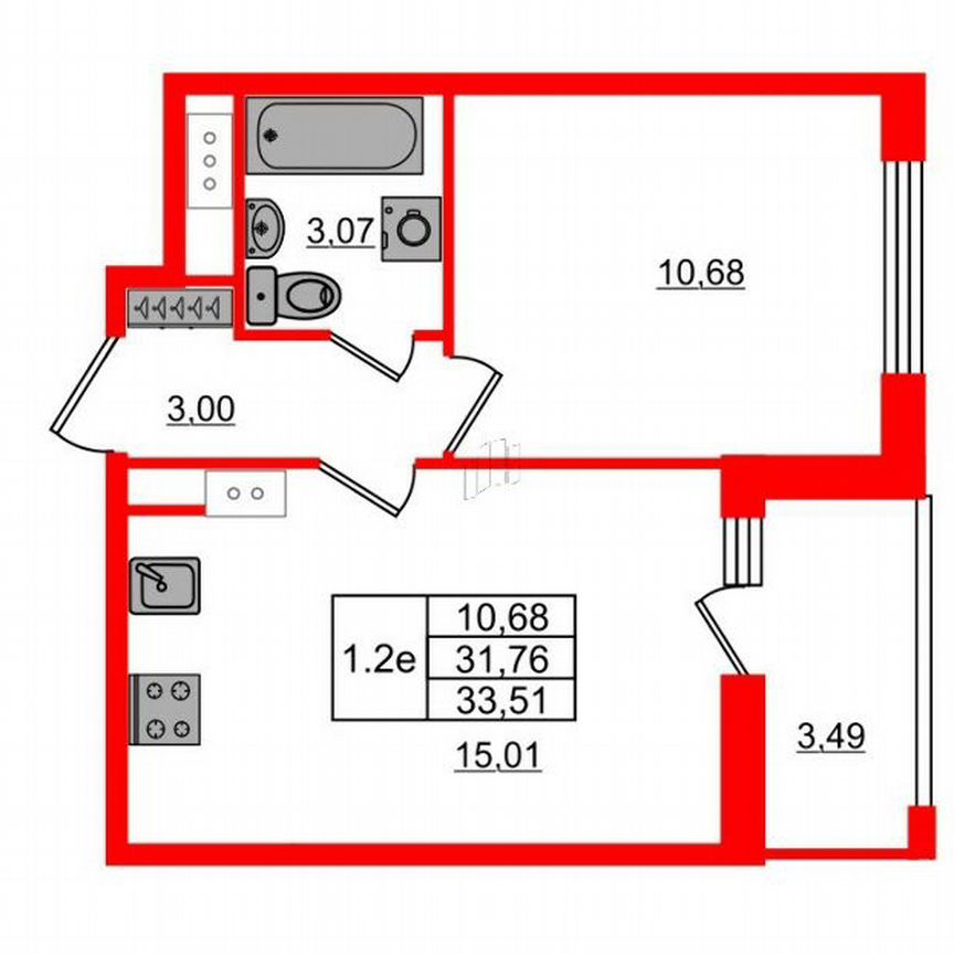 1-к. квартира, 31,8 м², 10/23 эт.