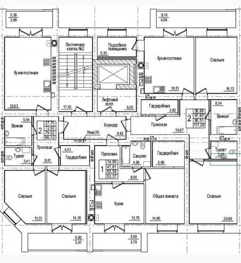 2-к. квартира, 96,5 м², 5/9 эт.