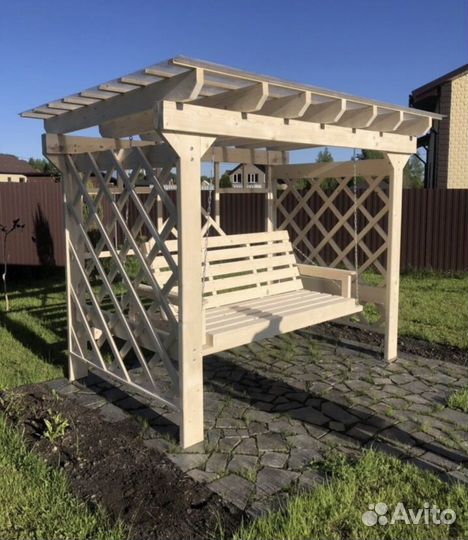 Качели деревянные c перголой