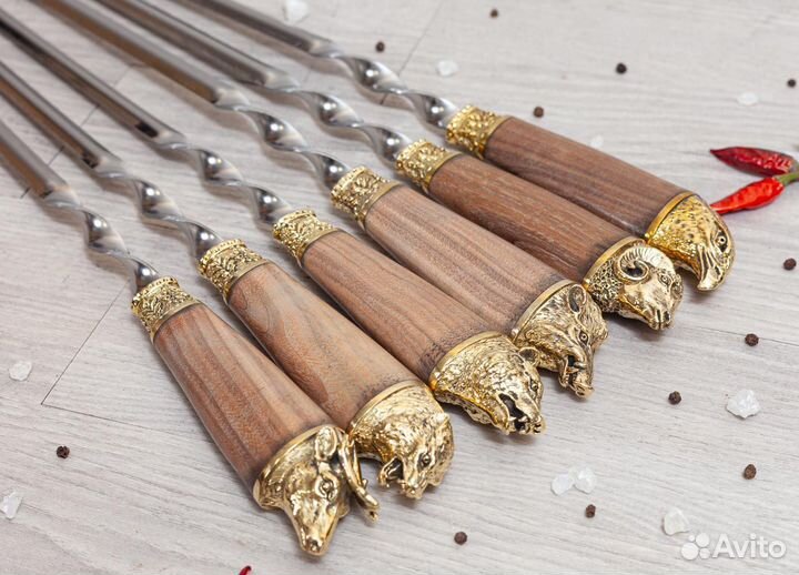 Шампуры - Разные звери Объемная дубовая ручка