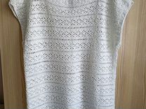 Женская туника, пуловер ажурный вязаный белый 52