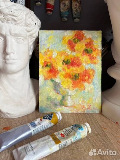 Картина маслом красные маки цветы букет летний