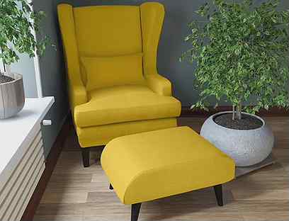 Комплект мягкой мебели Оскрон кресло и пуф желтый