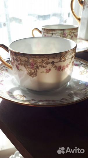 Сервиз кофейны.,Фужеры синие стекло