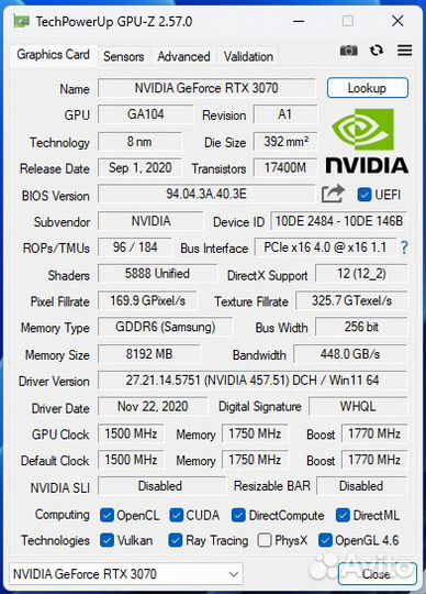 Видеокарта GeForce RTX 3070 8 гб