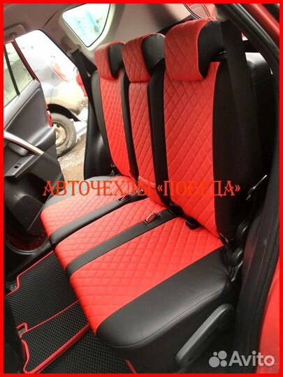 Чехлы Toyota Rav4 5 из экокожи чёрно-красные Ромб