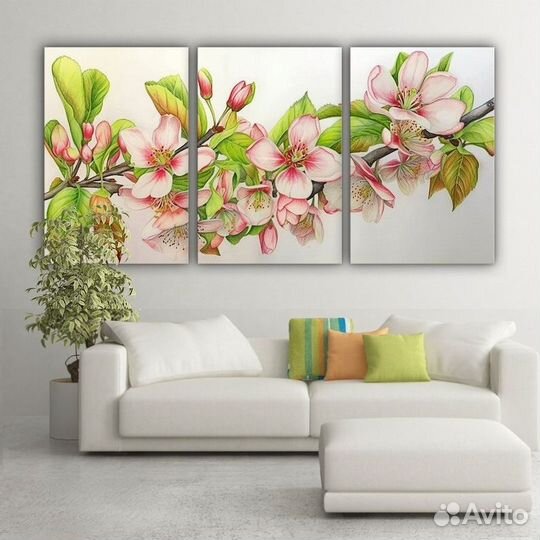 Картины маслом Модульная картина белой сакуры