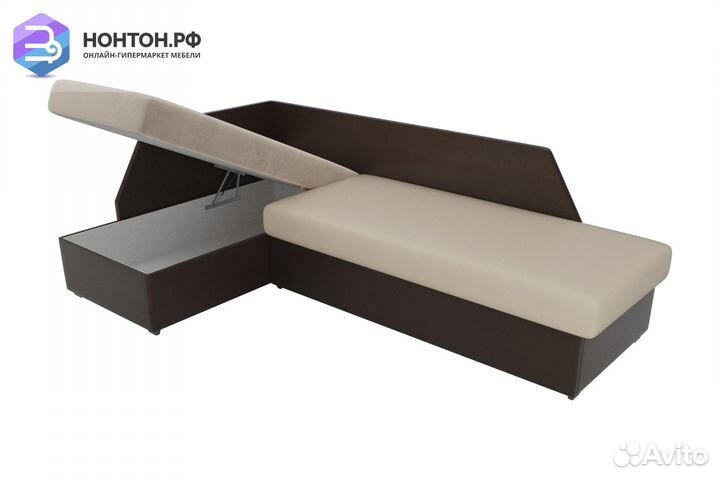 Диван угловой дельфин Андора экокожа бежевая / кор