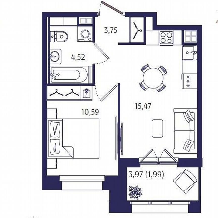 1-к. квартира, 36,3 м², 4/4 эт.